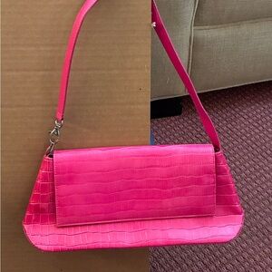 Pink Crocodile-Embossed Shoulder Bag